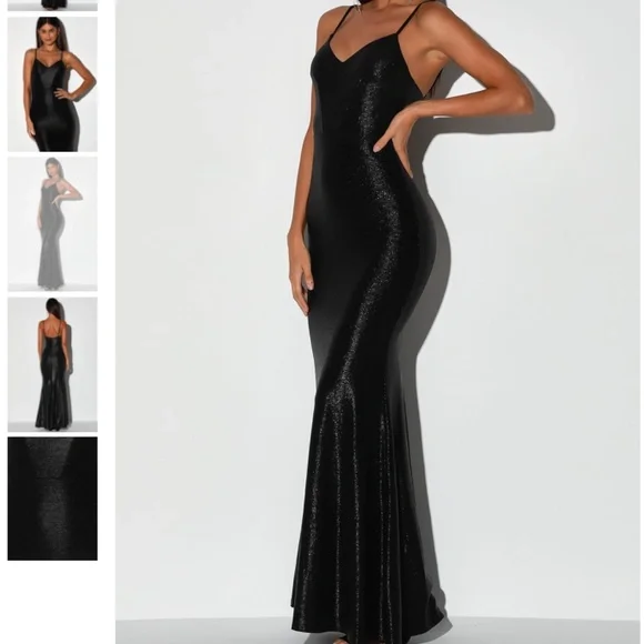 LULU'S Shiny Black Mermaid Maxi Dress - Picture 3 of 6